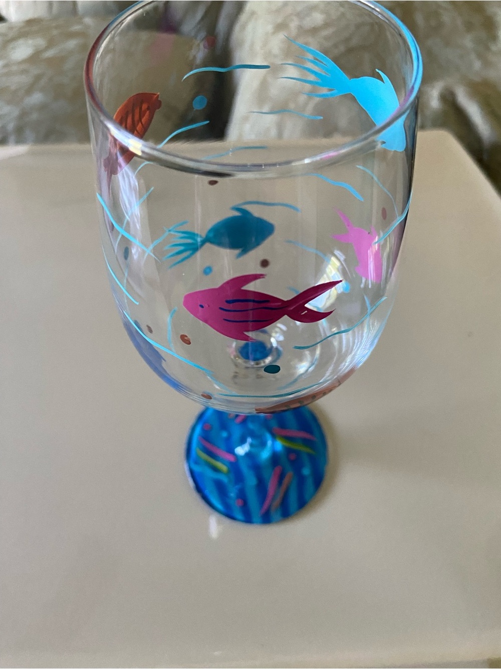 Hand Painted Tropical Fish Wine Glass Coastal Ocean Beach Theme Goblet
